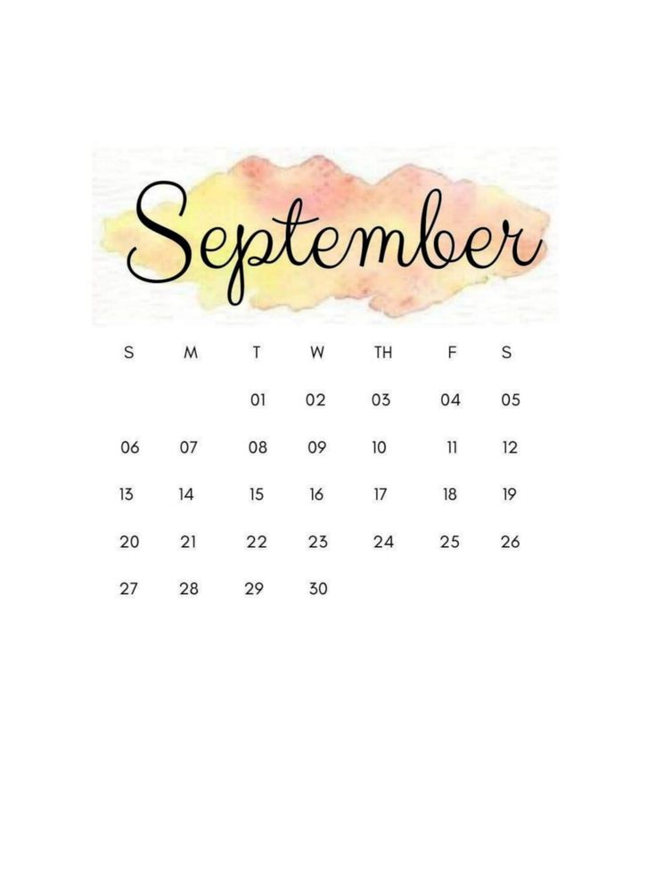 a calendar with the word september written in black ink on a white background and watercolor stains