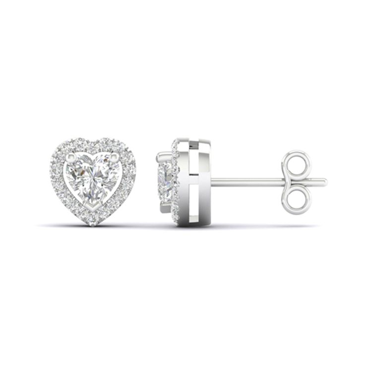 Heart Halo Studs_Product Angle_PCP Main Image Valentine's Day Round Cut Diamond Earrings, Valentine's Day Round Cut Diamond Earrings With Prong Setting, Anniversary Cluster Diamond Earrings With Halo Setting, Formal Jewelry With Halo Design For Valentine's Day, Formal Valentine's Day Jewelry With Halo Design, Fine Jewelry Heart Cut Diamond White Earrings, Classic Heart Cut Jewelry With Halo Design, Heart Cut Diamond Earrings With Prong Setting, Valentine's Day Heart Cut Diamond Earrings With Prong Setting