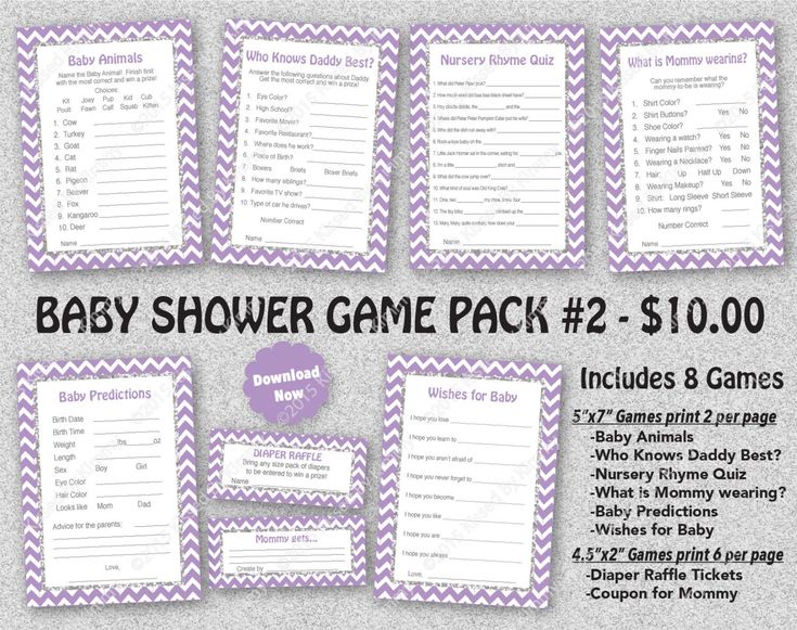 baby shower game pack with purple chevrons