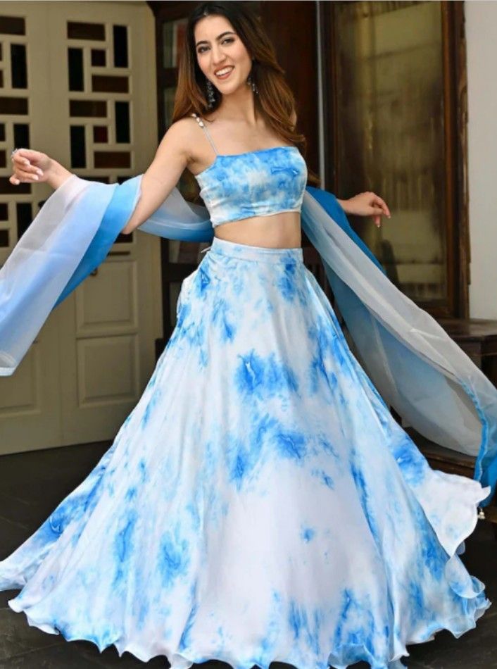 Tie Dye Lehenga, Tie Dye Dress Outfit, Dye Lehenga, Chania Choli, Simple Lehenga, Dresses By Pattern, Stitched Lehenga, Party Wear Lehenga Choli, Lehenga Designs Simple