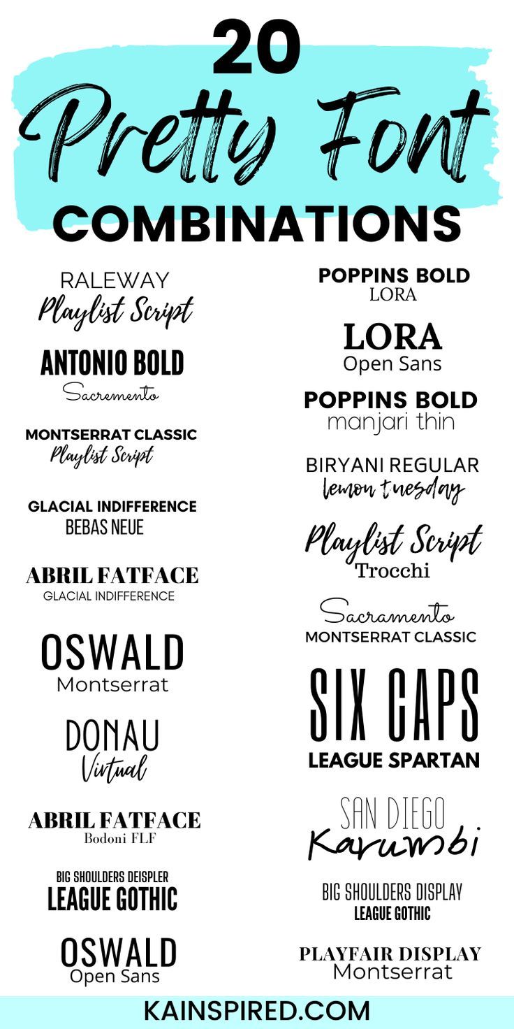 the 20 pretti font combinations for any type of lettering