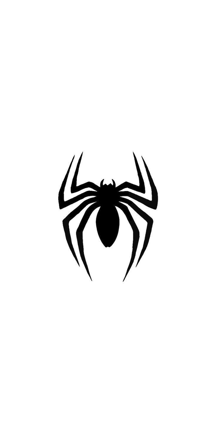 a black and white spider logo on a white background