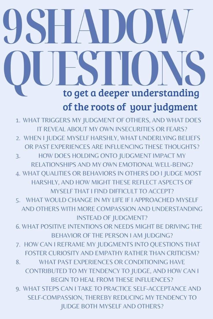 the front cover of 9 shadow questions to get a deeper understanding of the roots of your judgment