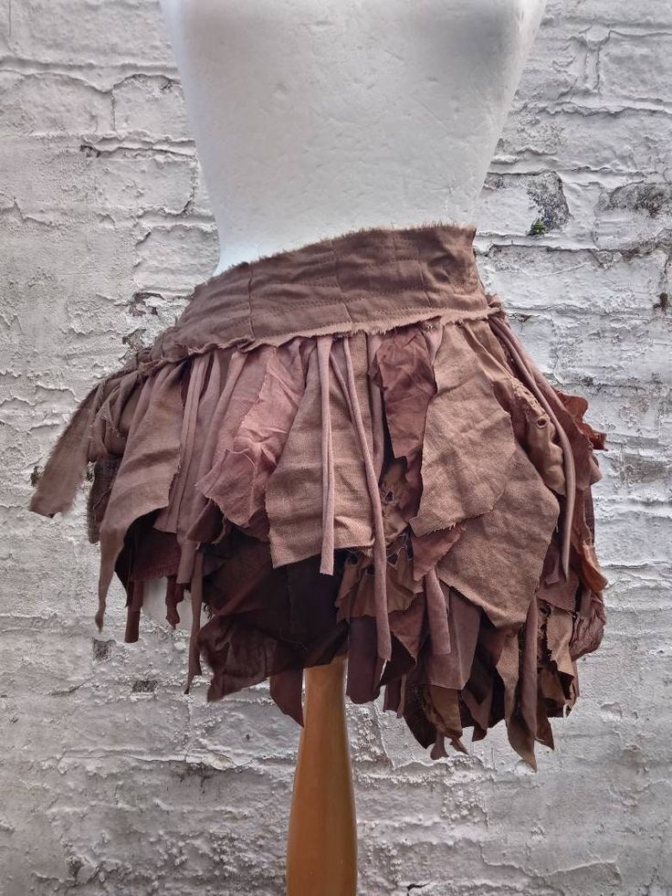 Shades of brown upcycled bustle skirt. A lot of hand dyed cotton, linen,  jersey  and embroidered fabric. Adjustable waist with a linen stripe. Messy and romantic:)             One of a kind. Ready to go. Size Small/Medium Across 29.5(75cm) + stripes Length max  19(48cm)  Are you looking for a different size or colours?                                                                                   I will be more than happy to design something just for you. :) Brown Pixie, Fairy Gown, Week Outfits, Pixie Skirt, Bustle Skirt, Fashion Week Outfit, Fairy Skirt, Fairy Clothes, Upcycled Clothing