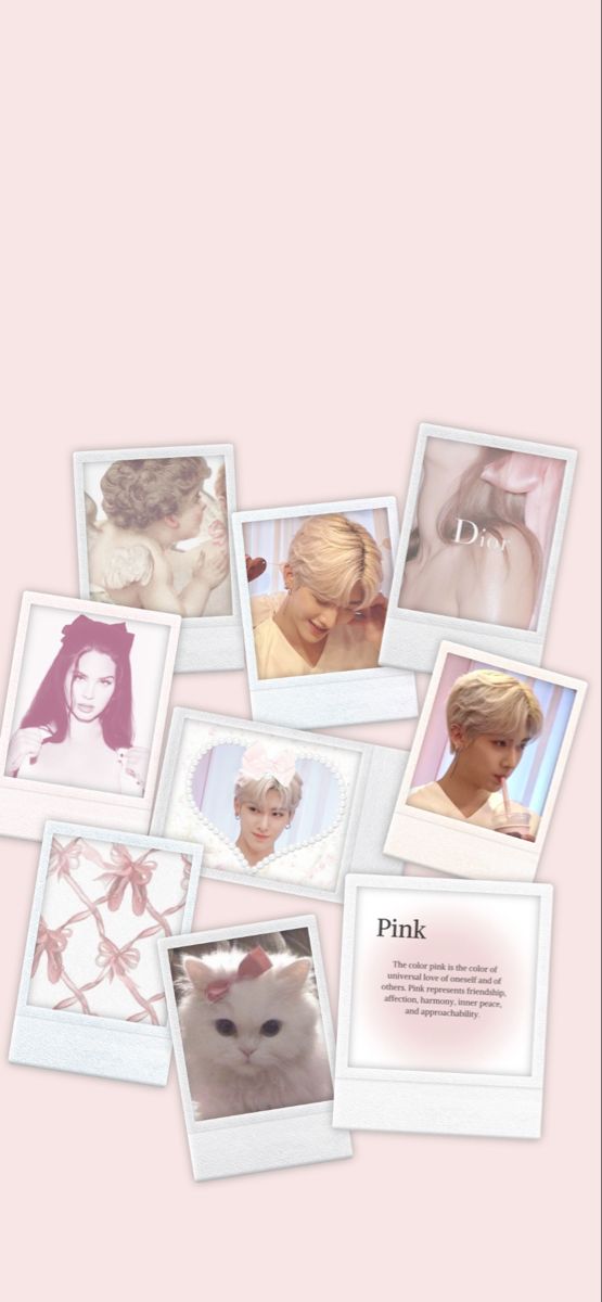 many different pictures are arranged together on a pink background with the words pink written below them