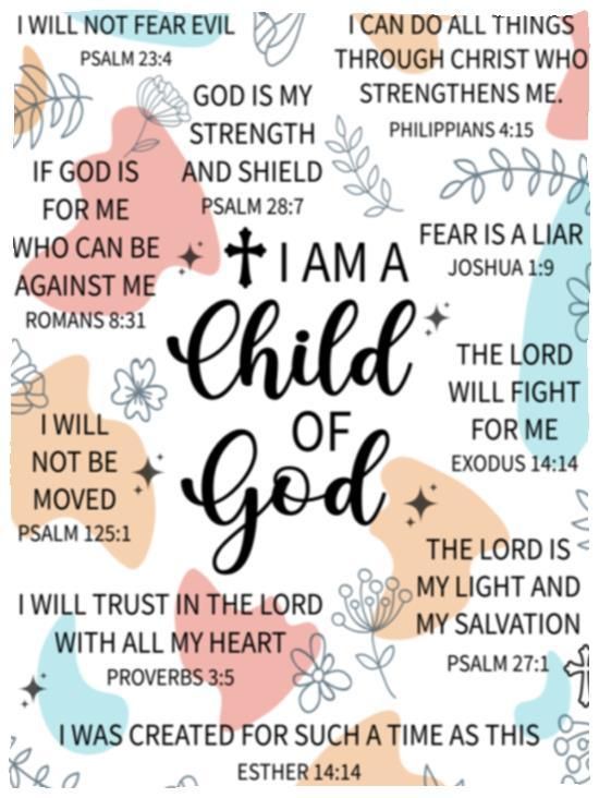 Child of God Blanket | 3 Size Options - Kim’s Signature Beauty & Accessories Bible Side Art, Word Of God Spiritual Inspiration, Sublimation Blanket Ideas, I Am A Child Of God, Bible Verses Notebook Ideas, Bible Decorations Ideas, Scriptures Encouragement, Bible Decorations, Connection With God