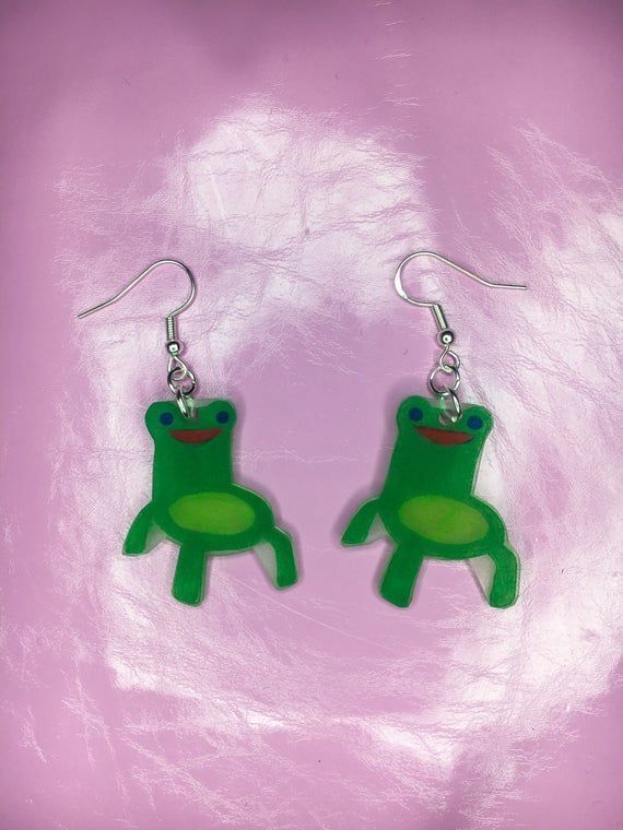 Shrinky Dink Ideas, Froggy Chair, Lesbian Earrings, Shrinky Dink Earrings, Crazy Earrings, Weird Jewelry, Shrinky Dink, Quirky Earrings, Indie Jewelry