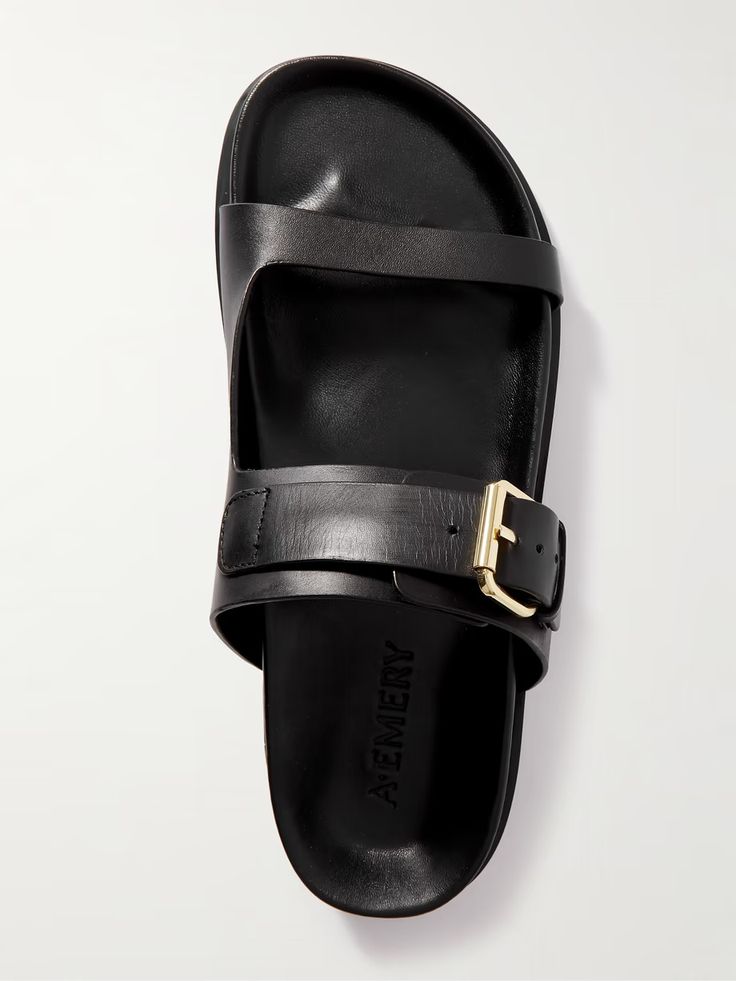 A.EMERY Prince buckled leather sandals | NET-A-PORTER Leather Sandals With Rectangular Buckle, Leather Open Toe Slides With Brass Buckle, Leather Slides With Brass Buckle For Summer, Leather Footbed Sandals With Rectangular Buckle, Summer Open Toe Slides With Brass Buckle, Leather Open Toe Sandals With Brass Buckle, Leather Sandals With Brass Buckle And Single Toe Strap, Double Strap Leather Sandals With Brass Buckle, Leather Open Toe Footbed Sandals With Brass Buckle