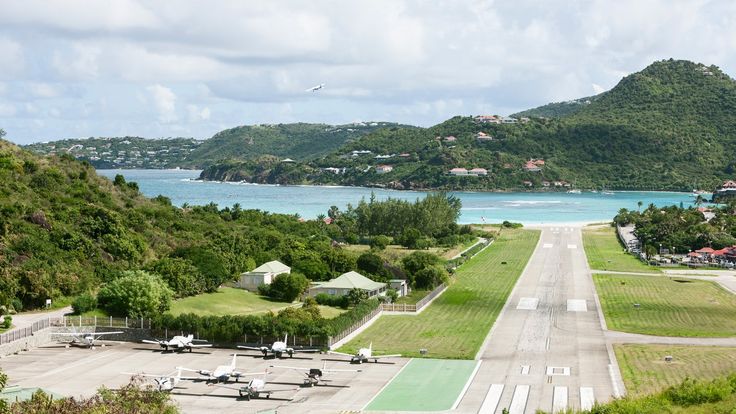 an aerial view of the runway and surrounding trees