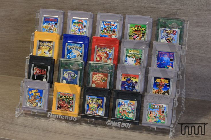 the nintendo game boy collection is on display