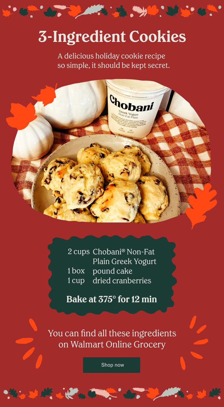 an advertisement for cookies and other treats on a red tablecloth with white pumpkins