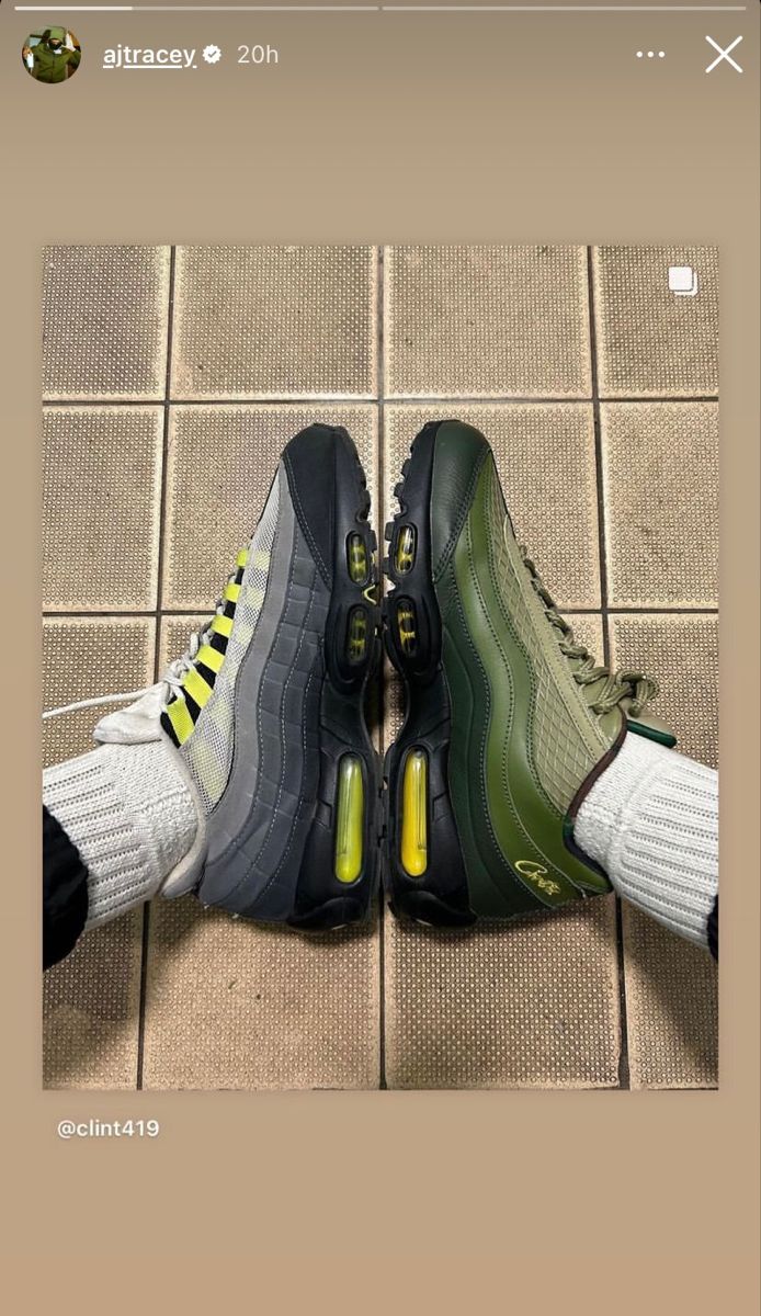 Aj Tracey posting Air Max 95 and OG Neons #fashion #airmaxalways #airmaxkicks #airmaxday #airmax95 #rap #rapper #rapperlife #aesthetic #ajtracey #uk #ukdrip #drip #drippin Air Max 95 Neon, Aj Tracey, Airmax 95, Air Max Day, Air Max 95, Sneakers Men Fashion, Men Fashion, Air Max, Instagram Story