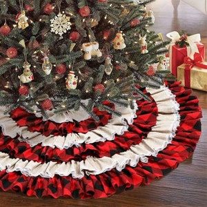 a christmas tree with red, white and black ruffles