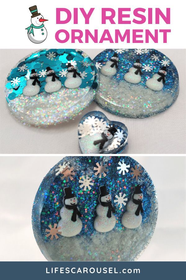 snowman and penguin paper plate craft with text overlay that says diy resinin ornament