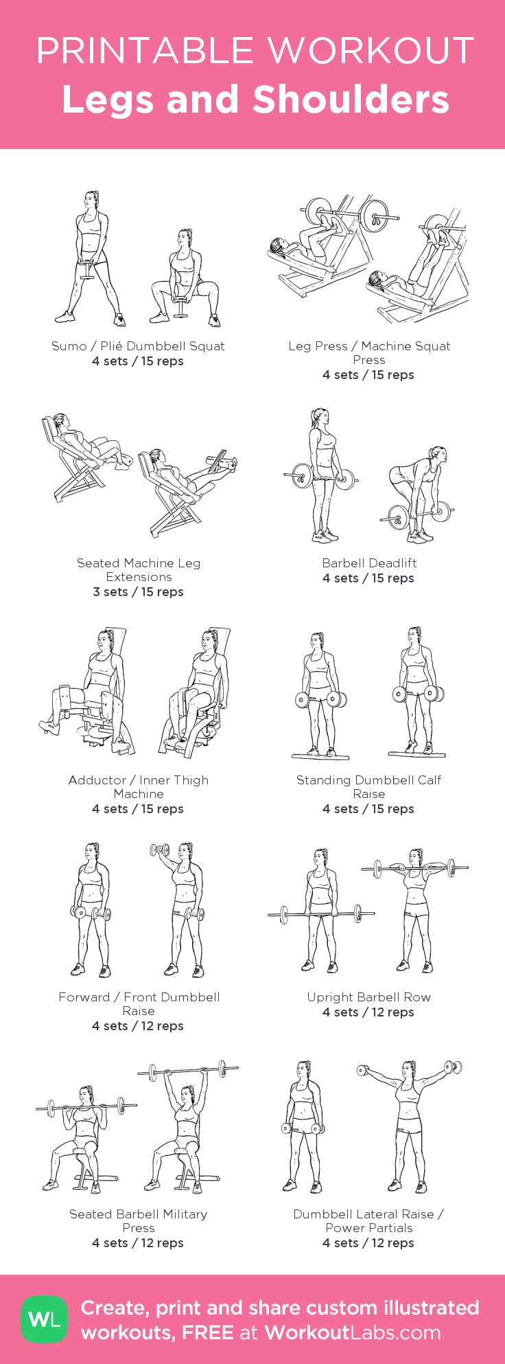 the printable workout poster shows how to do squats and shoulder exercises for women