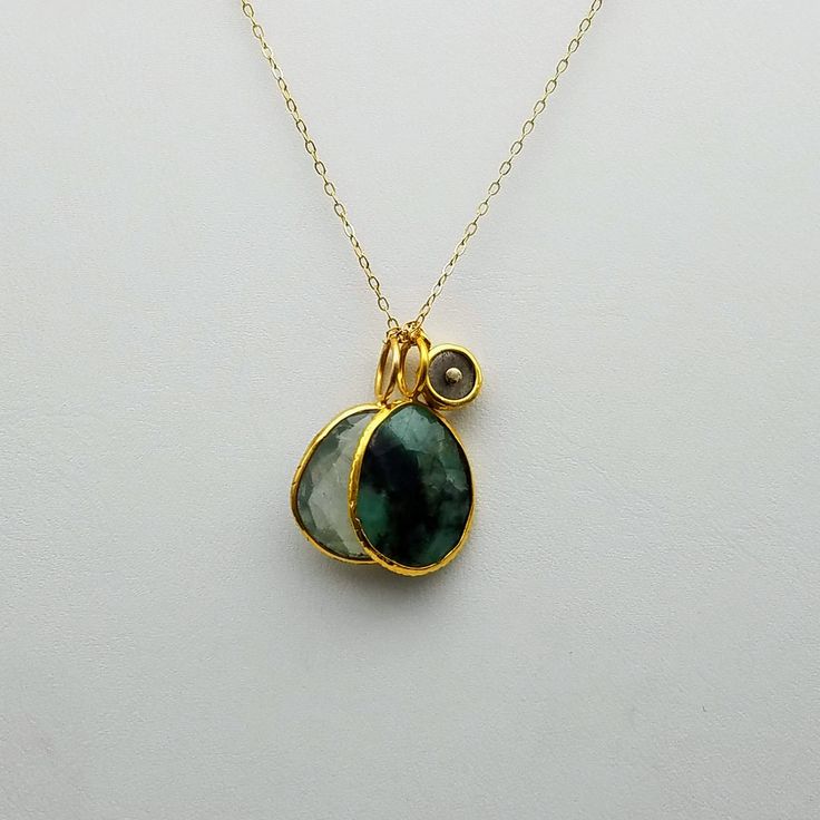 14kt Yellow Gold Emerald, Green amethyst Hand-Crafted Due to the nature of all gemstones, small variations my occur in color, shape and size from the one featured Available in a variety of gemstone combinations. Green Briolette Necklace In Fine Jewelry Style, Yellow Gold Charm Necklace With May Birthstone, Green Briolette Necklace Fine Jewelry, Green Briolette Emerald Necklace, Green Sterling Silver Necklace With Charms, Green Emerald Teardrop Pendant Necklace, Green Sterling Silver Necklaces With Charms, Fine Jewelry Green Necklaces With Gemstone Accents, Emerald Gemstone Necklace With Briolette Shape