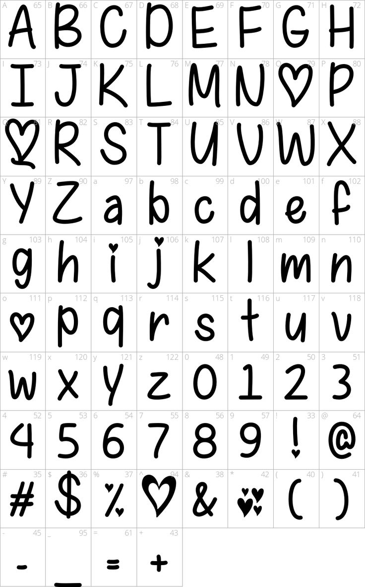 an alphabet with numbers and symbols on it