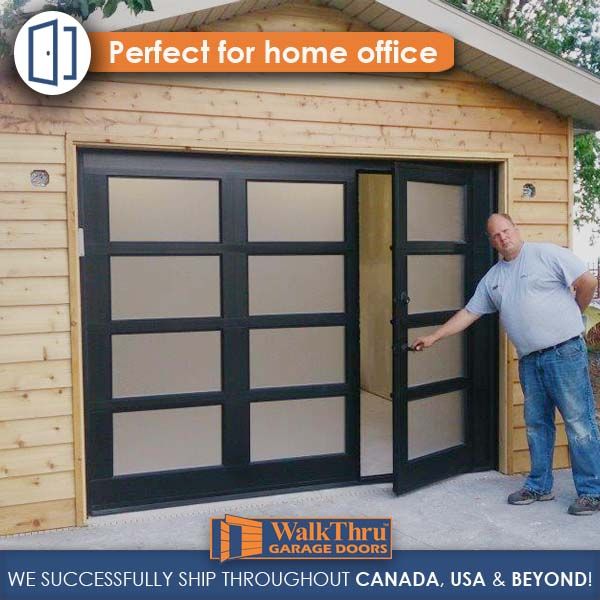 a man standing in front of a garage door with the words, perfect for home office