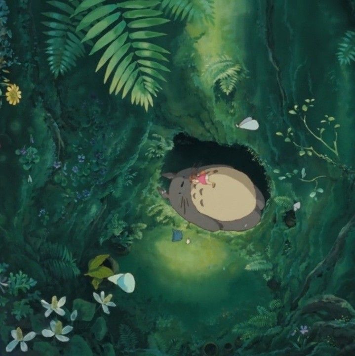 a painting of a woman laying in the middle of a forest surrounded by plants and flowers