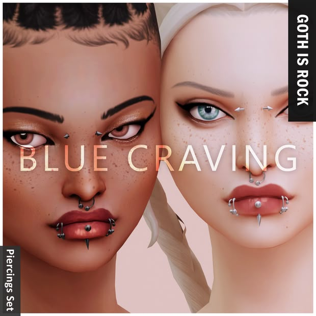 two female heads with piercings on them and the words blue craving above them