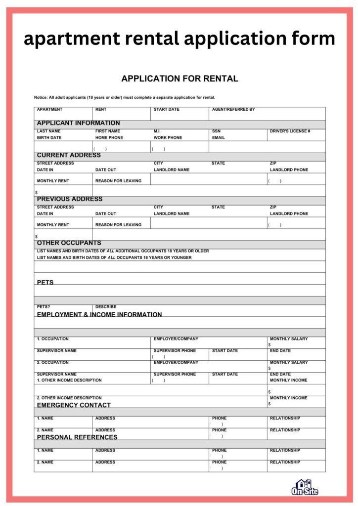 an apartment rental application form with the words application for rentals on it