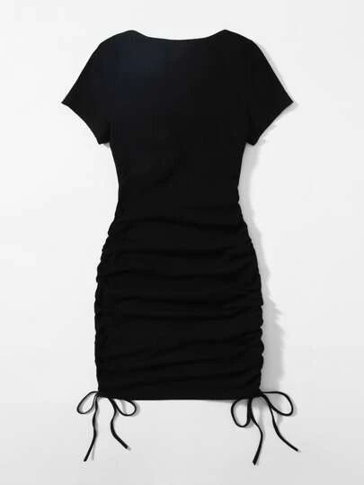 Black Drawstring Dress, Shein Bodycon Dress, Dresses Shein, Trendy Shirt Designs, Stylish Short Dresses, Fashion Corner, Drawstring Dresses, Dresses Trendy, Shein Dress