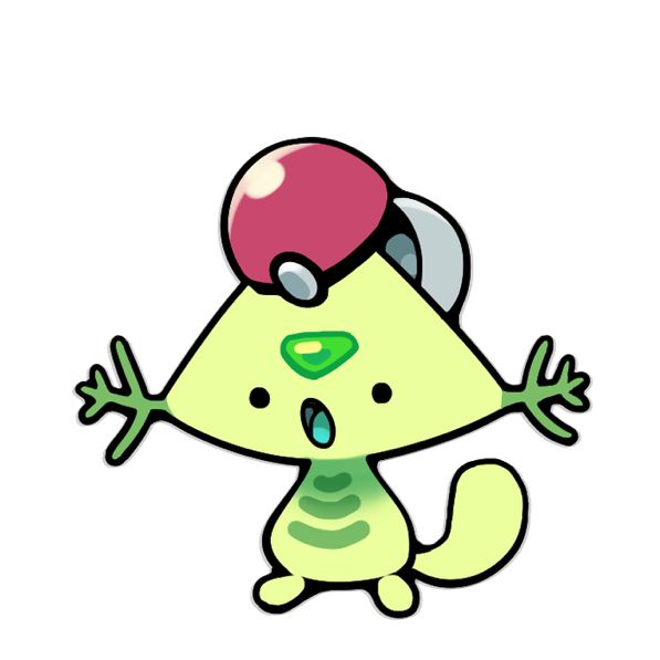 a cartoon cat with an apple on top of it's head and hands in the air