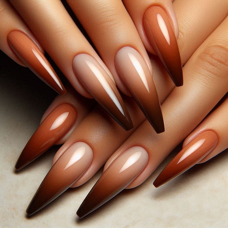 Autumn Nails Ombre, Fall Ombre Nails Ideas, Autumn Ombre Nails, Brown Ombre Nails, Copper Nails Designs, Brown Nail Ideas, Nail Ideas Trendy, Quick Dry Nail Polish, Brown Nail