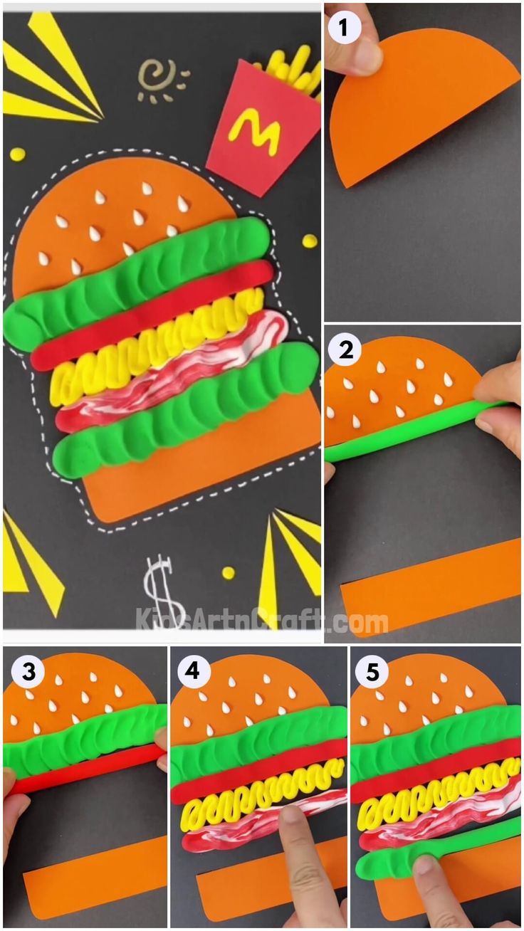 how to make a paper hamburger that looks like it has been cut in half and put on