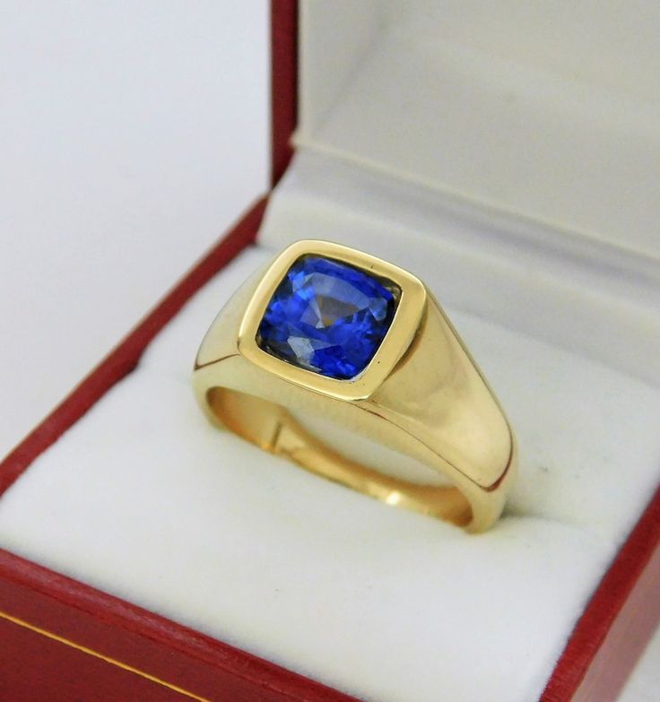 AAAA Blue Sapphire 8x8mm 3.16 Carats Heavy 14K Yellow Gold | Etsy Moldova Gold Sapphire Ring With Cushion Cut, Gold Cushion Cut Sapphire Ring, Yellow Gold Sapphire Ring With Cushion Cut, Cushion Cut Sapphire Ring In Yellow Gold, Formal Blue Signet Ring Stamped 14k, Formal Blue Hallmarked Signet Ring, Formal Blue Signet Ring, Classic Yellow Gold Jewelry With Lab-created Sapphire, Classic Cushion Cut Sapphire Ring With Polished Finish