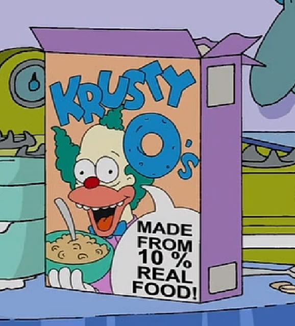 krusty o's cereal box sitting on top of a table