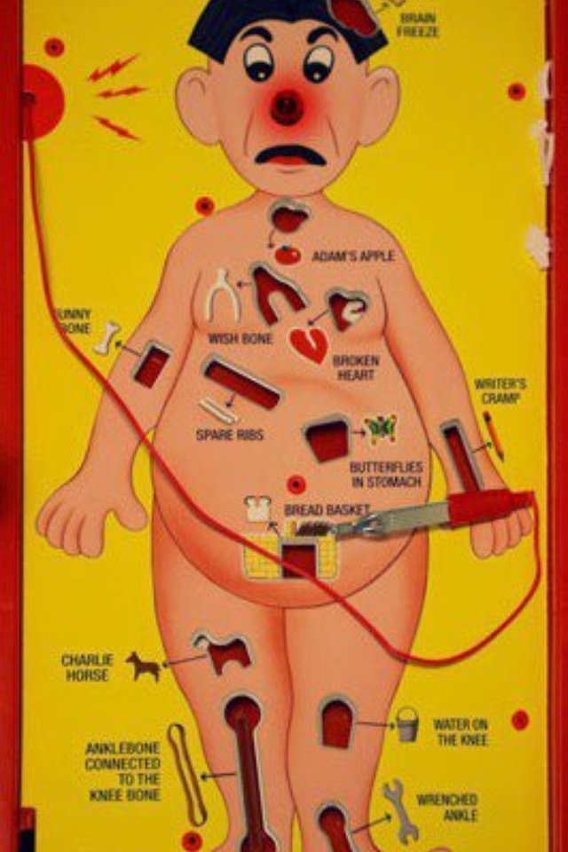 a poster with an image of a man's body and various medical devices on it