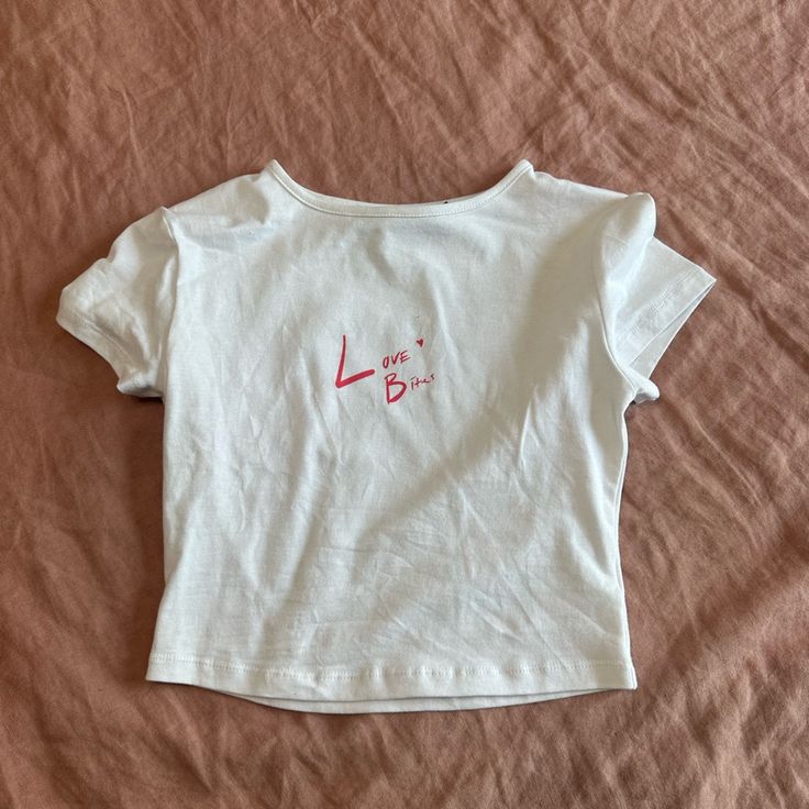 No Tags But Never Worn- Too Small Cute Fitted Tops With Text Print, Patchwork Baby Tee, Princess Polly Short Sleeve Tops, Urban Outfitters Baby Tee, Pacsun Baby Tee, Y2k Shirts Baby Tees, Love Bites, Princess Polly, Baby Tee