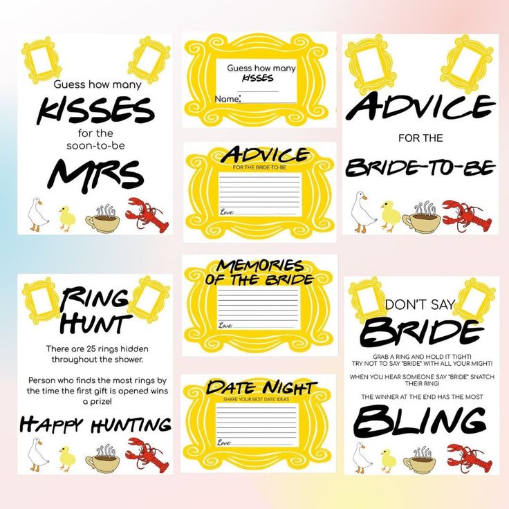 four yellow and black wedding advice cards