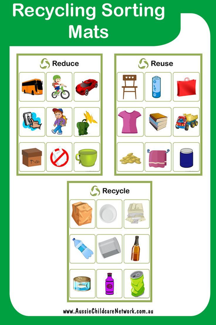 the recycling sorting mat is shown in green and has pictures of items that include recycling