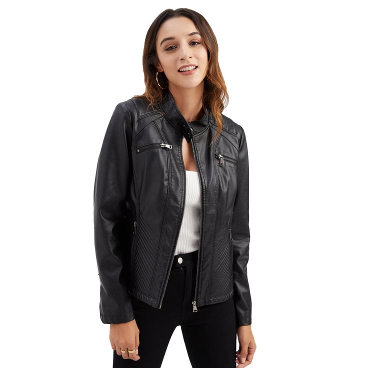 Meet our Slim Fit Faux Leather Moto Jacket: If you love leather jackets, you’re especially going to love this motorcycle jacket! It’s elegant, stunning, and extremely comfortable. Awaken your independence with this symbol of rugged modernity. The soft inner viscose lining complements the durable body of the jacket. Made of premium crafted leather (PU) to give you a genuinely high-quality leather jacket. Our premium crafted products are renowned for their signature durability and are designed to Trendy Long Sleeve Outerwear With Metal Zipper, Black Spring Outerwear With Metal Zipper, Spring Black Outerwear With Metal Zipper, Fitted Long Sleeve Outerwear With Ykk Zipper, Fitted Hooded Biker Jacket With Zipper, Fitted Hooded Biker Jacket With Zipper Closure, Winter Biker Jacket With Metal Zipper For Work, Winter Biker Jacket With Metal Zipper And Long Sleeves, Casual Outerwear With Metal Zipper For Spring