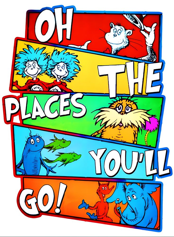 the dr seuss bookmarks are all in different colors and sizes, including one that says oh the places you'll go