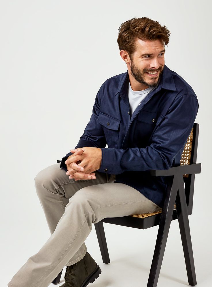 A staple in every well-dressed guy's wardrobe, this jacket is an essential you'll love. This lightweight, comfortable, and easy layering piece will be your go-to. Details Model is 6'1" and wears a size medium. Care: Permanent Press cycle. Machine wash cold on delicate cycle. Do not tumble dry. Iron on low. Dry clean for best results. Composition: 87% Polyester | 13% Elastane Shirt Jacket Men, Country Road, Layering Pieces, Well Dressed, Lifestyle Brands, Shirt Jacket, Fashion Forward, Love This, Country Roads