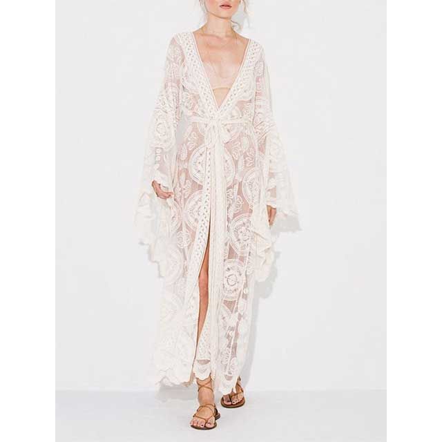 Lace Kimono Robe | Eiyo Kimono Looks Hippie, Lace Ideas, Bohemian Beach Dress, 2017 Runway, Boho Style Tops, Mode Kimono, Bohemian Kimono, Embroidered Kimono, Boho Swimwear