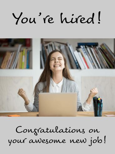 a woman sitting in front of a laptop computer with the caption congratulations on your awesome new job