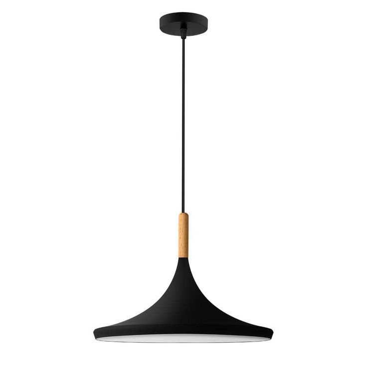 a black and wooden light hanging from a ceiling