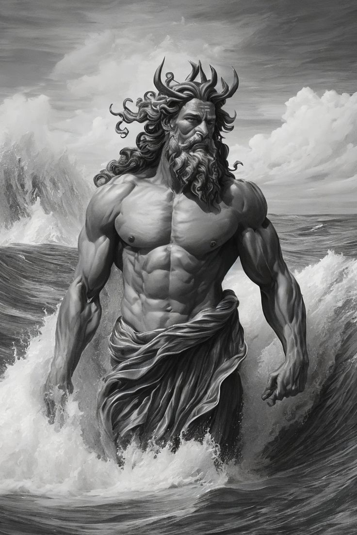 a man with long hair standing on top of a wave