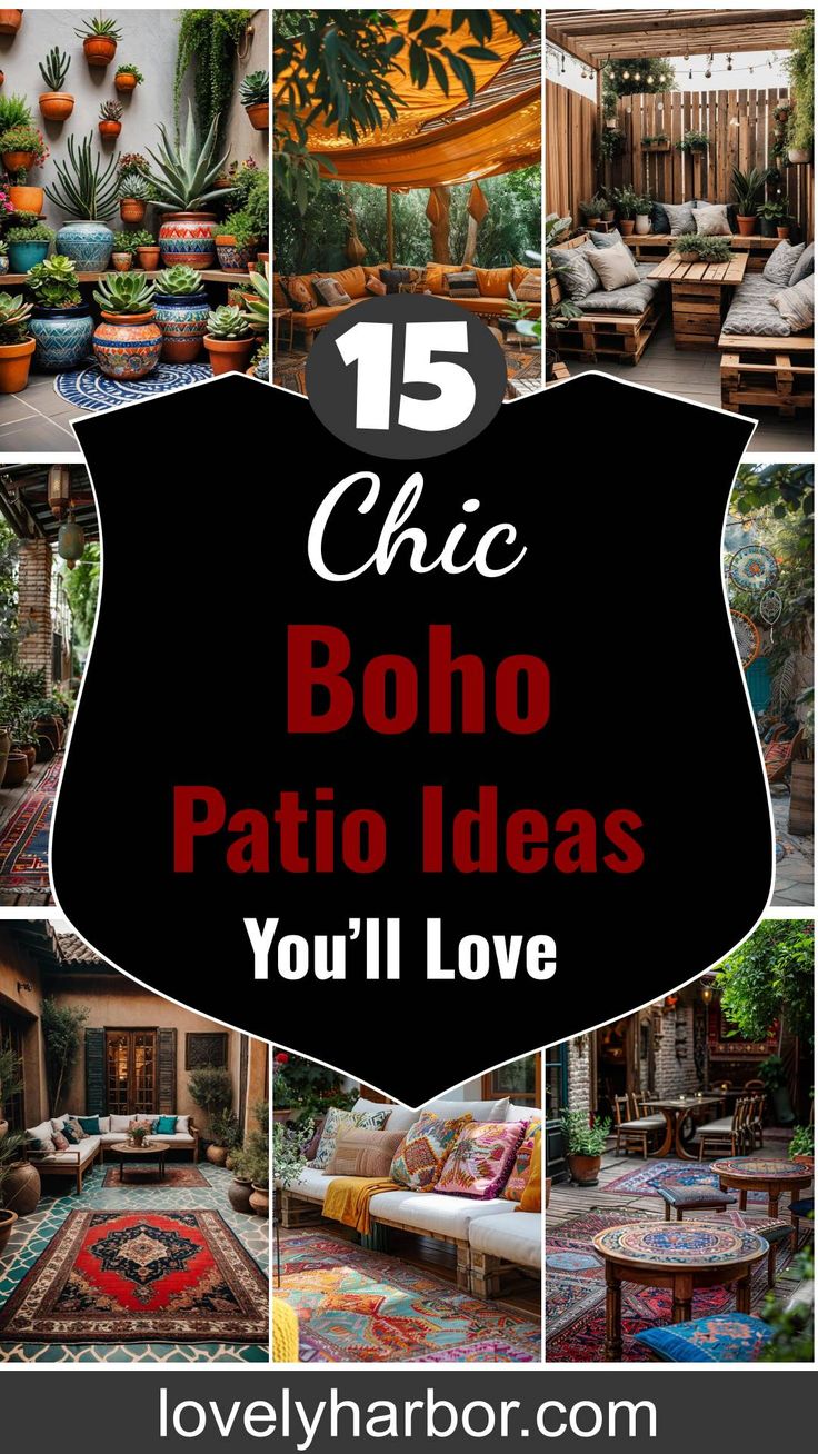 15 Chic Boho Patio Ideas You’ll Love Funky Outdoor Spaces, Boho Garden Room, Bohemian Patio Decorating Ideas, Screened In Porch Decorating Ideas Boho, Backyard Table Decor, Boho Patio Ideas Outdoor Spaces, Mexican Outdoor Decor Patio, Rustic Patio Ideas, Mexican Outdoor Decor