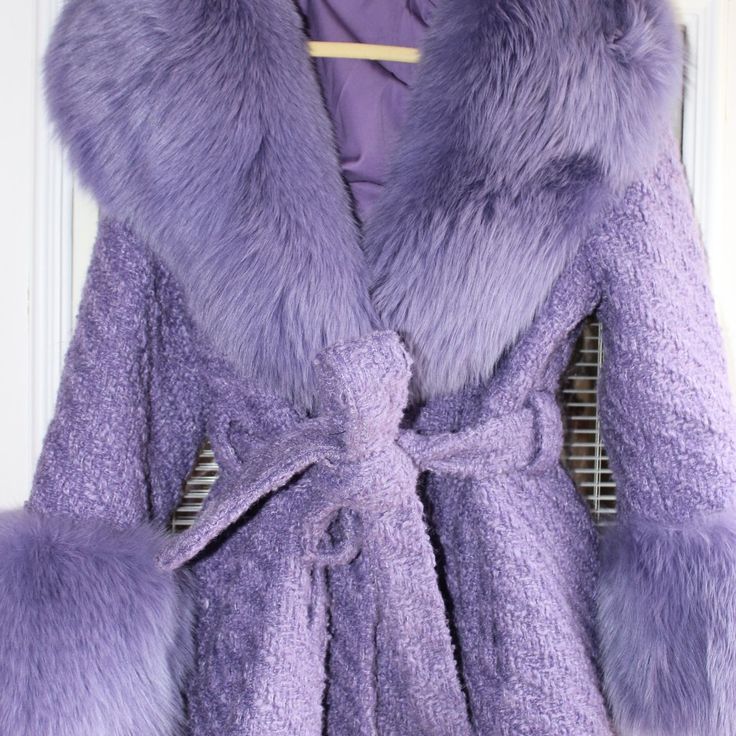 New Wool Winter Coat For Women In Unique Purple Color. Premium Designer Coat Hand Made In Europe. Collar And Sleeve Decorated With Real Fox Fur. Fox Is Colored Purple To Match The Coat. Very Light In Weight And Warm For Winter. Size M/L. Bust Measurement From 95 To 105 Cm Closes With 3 Hidden Buttons And Ties With A Belt. Top Quality With A Tags Attached. New And Top Quality Product Bought In Europe. Selling Because I Am Moving To Florida And Likely I Do Not Need Such Coat There. Any Questions C Purple Formal Winter Outerwear, Luxury Fitted Purple Outerwear, Fitted Purple Winter Outerwear, Luxury Long Sleeve Purple Outerwear, Aritzia Coat, Winter Coat For Women, Rain Trench Coat, Lightweight Trench Coat, Double Breasted Overcoat