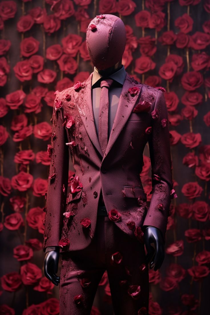 Suits Men High Fashion, Flower Suits Men, Met Gala Outfits Ideas Men, Unique Men Suits, Rose Suit Men, Unique Suits For Men, Funky Suits, Unique Prom Suits, Unique Suits