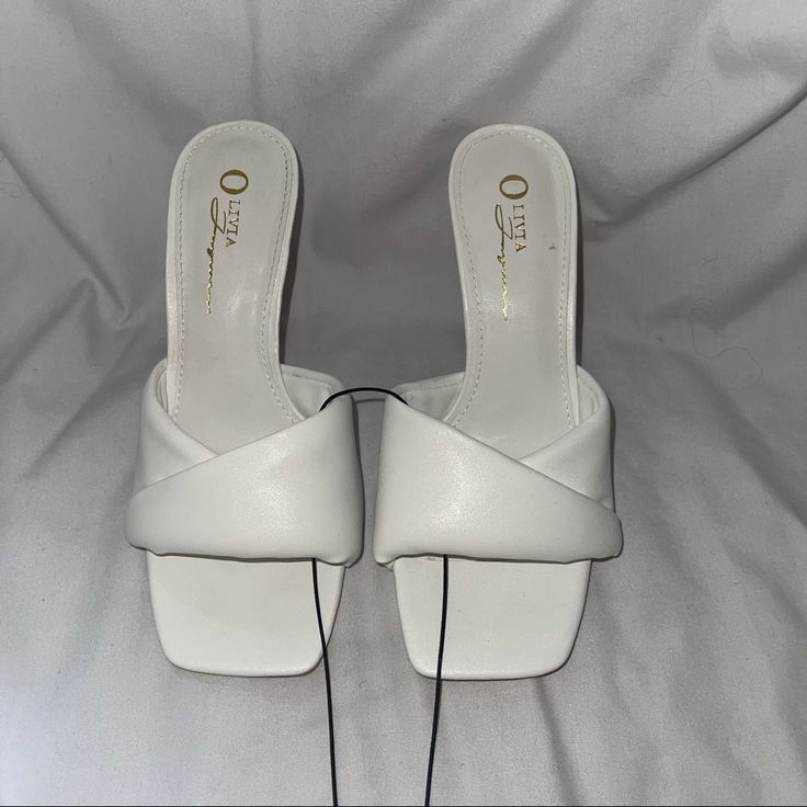 Brand New Never Worn! 3 Inch Heel White Mules Heels, Mauve Heels, Fluffy Heels, Black Block Heel Sandals, Mule Heel, Rhinestone High Heels, Strappy Block Heels, Rhinestone Shoes, Lace Heels