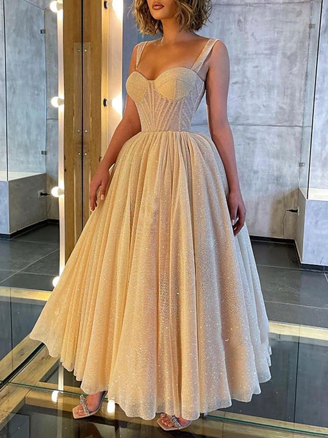 Ball Gown Prom Dresses Corsets Dress Wedding Party Ankle Length Sleeveless Spaghetti Strap Tulle with Glitter Sequin 2023 2023 - US $142.99 Tea Length Prom Dress, Midi Prom Dress, Corset Dress Prom, Sweetheart Prom Dress, Wedding Dresses Corset, Prom Dresses Modest, Sequin Prom Dresses, Prom Dresses Online, فستان سهرة