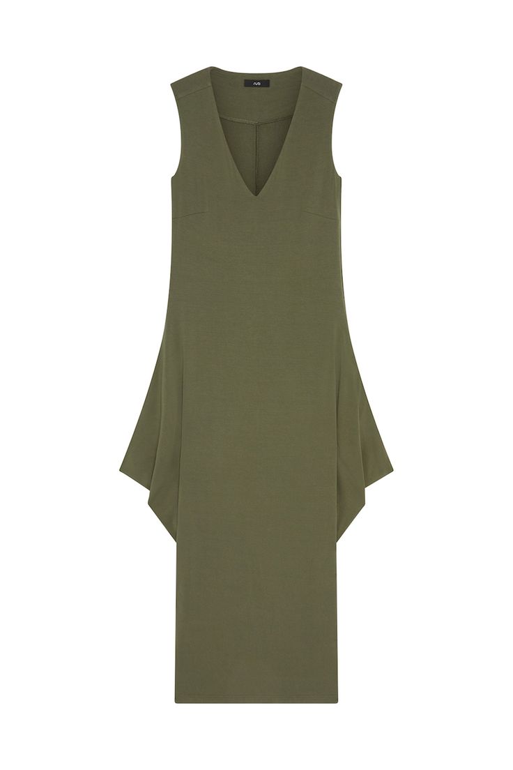 Turn heads in this chic sleeveless dress and its flattering silhouette. Pair with your favorite heels or dress down with casual sneakers. Sleeveless Tapered silhouette Midi length V-neck Modern Sleeveless Maxi Dress For Spring, Chic Longline Spring Dress, Modern V-neck Spring Dresses, Summer Workwear Midi Dress With High-low Hem, Modern Sleeveless Dress For Summer, Modern Sleeveless Maxi Dress For Work, Chic V-neck Viscose Dress For Summer, Modern Sleeveless Maxi Dress For Summer, Modern Sleeveless Maxi Dress