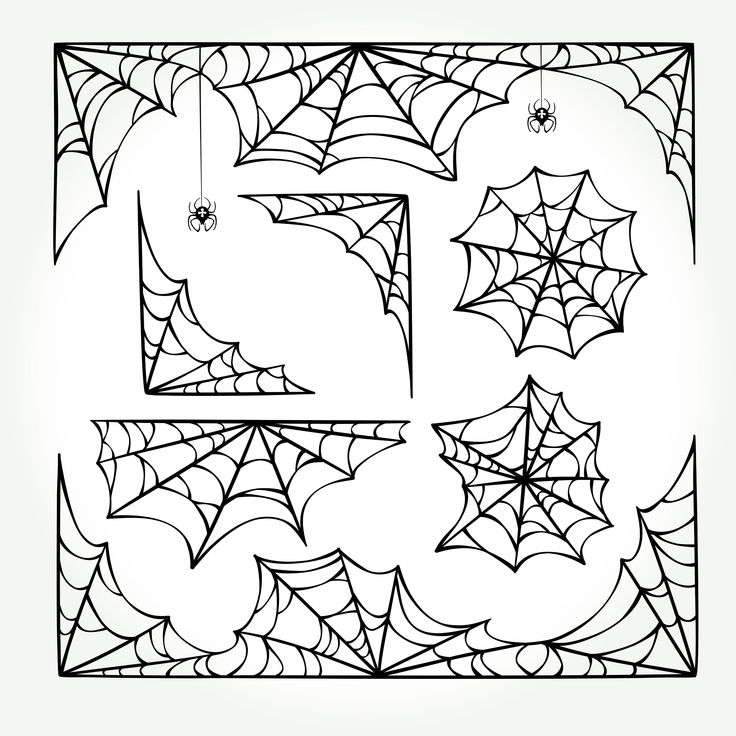 halloween coloring pages with spider webs, bats and pumpkins on the bottom right corner