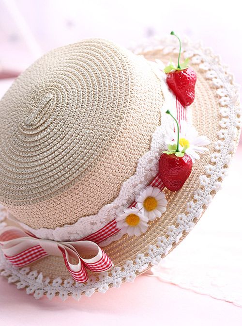 Kawaii Hat, Crochet Bucket Hat, Cute Strawberry, Girls Handmade, Unique Hats, Handmade Lace, Cute Hats, Party Accessories, Straw Hat